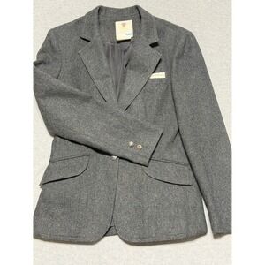 Vintage College-Town Gray Wool Blend Blazer Jacket Silver Swirl Buttons Size 4-6
